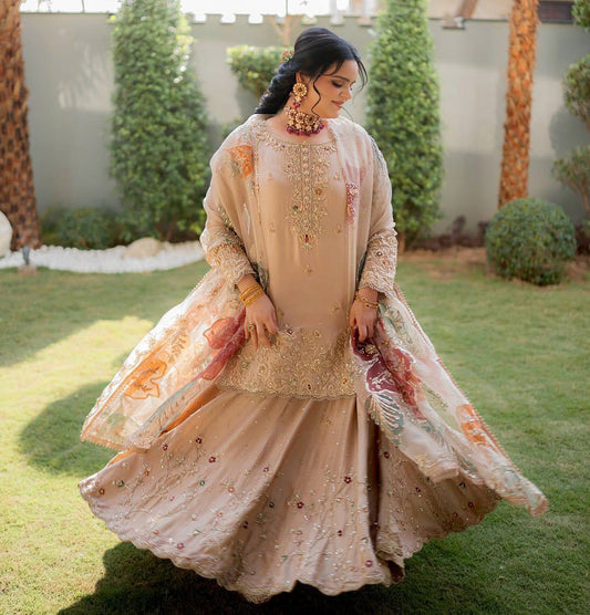 Chinon Fabric Designer Suit with Heavy Sequence Embroidery and Matching Lehenga