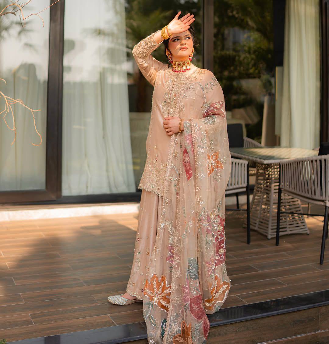 Chinon Fabric Designer Suit with Heavy Sequence Embroidery and Matching Lehenga