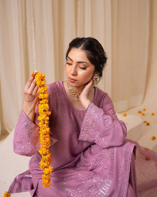 Luxury Embroidered Georgette Suit Set with Coordinated Dupatta and Palazzo