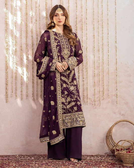 Trending Georgette Kurta, Palazzo and Dupatta Set with Sequin Embroidery and Samosa Lace