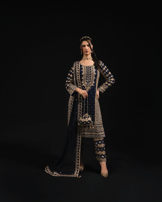 Fully Stitched Faux Georgette Suit Set with Embroidered Kurta Pant and Dupatta
