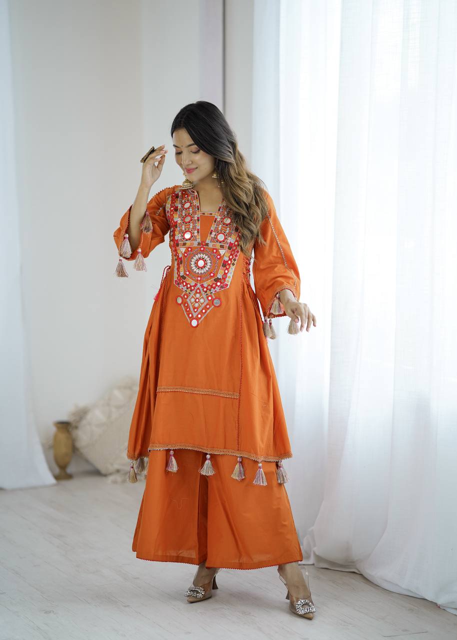 Boho-Inspired Pure Khadi Cotton Set with Sequence & Mirror Embroidery