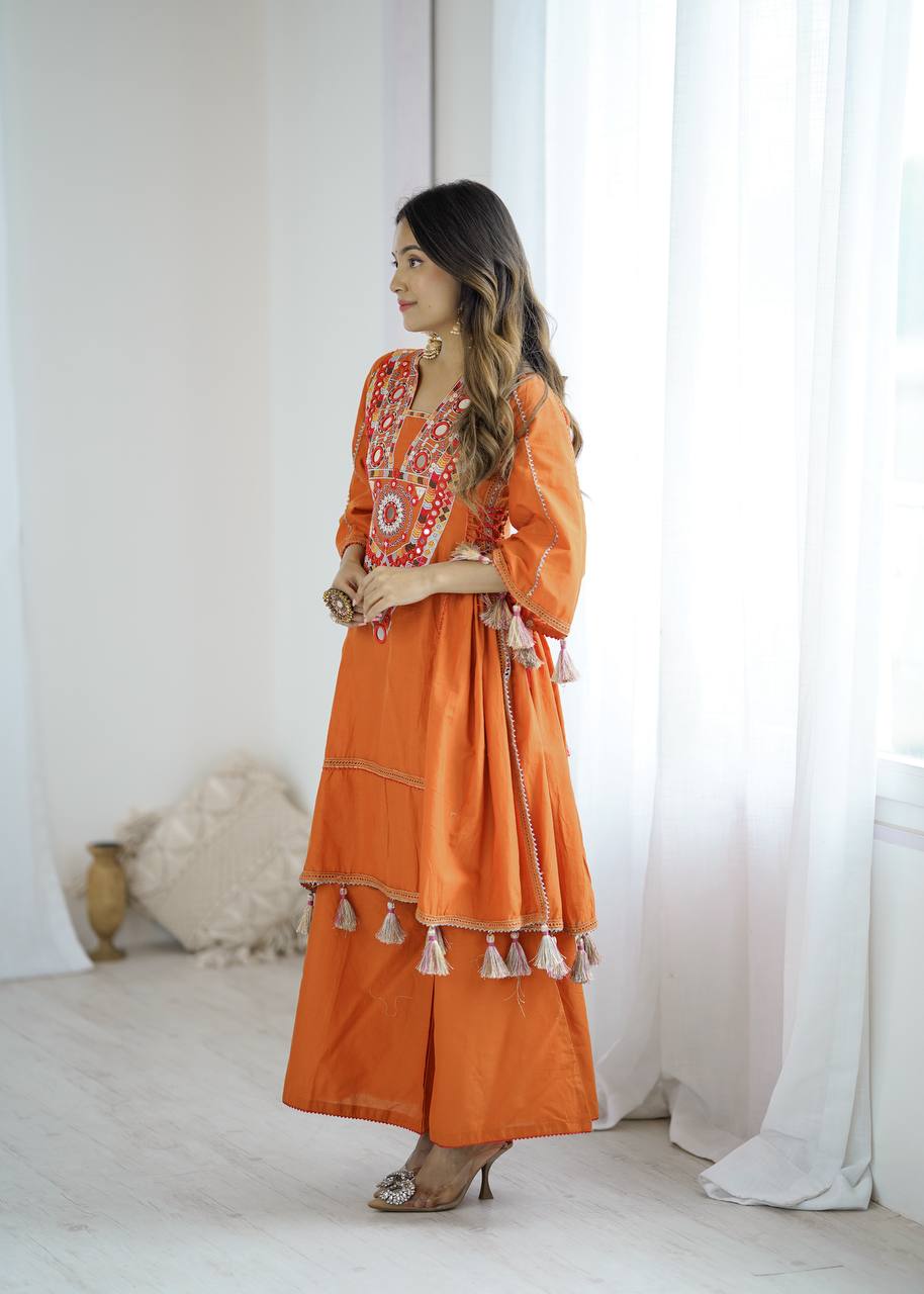 Boho-Inspired Pure Khadi Cotton Set with Sequence & Mirror Embroidery