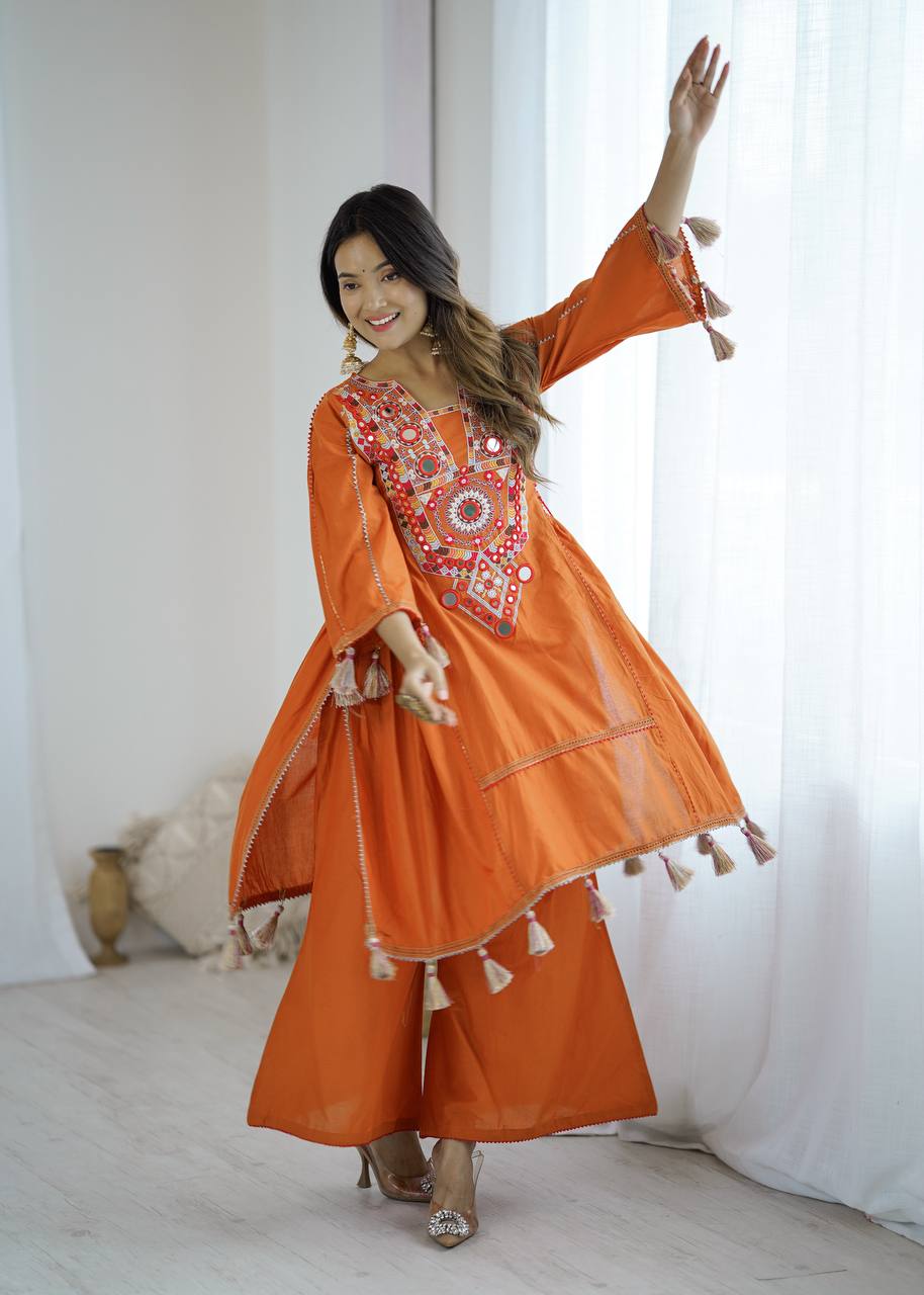 Boho-Inspired Pure Khadi Cotton Set with Sequence & Mirror Embroidery