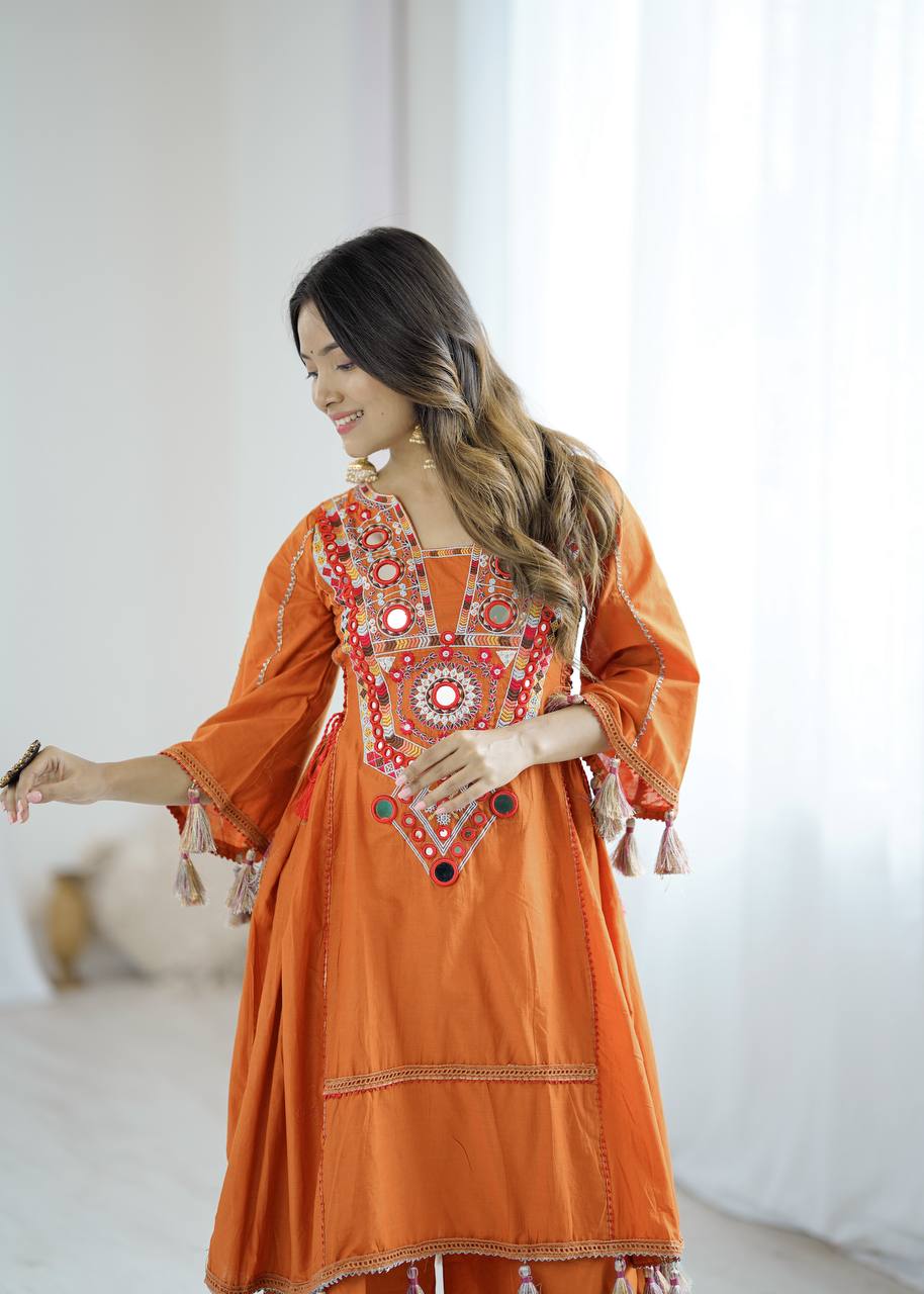 Boho-Inspired Pure Khadi Cotton Set with Sequence & Mirror Embroidery
