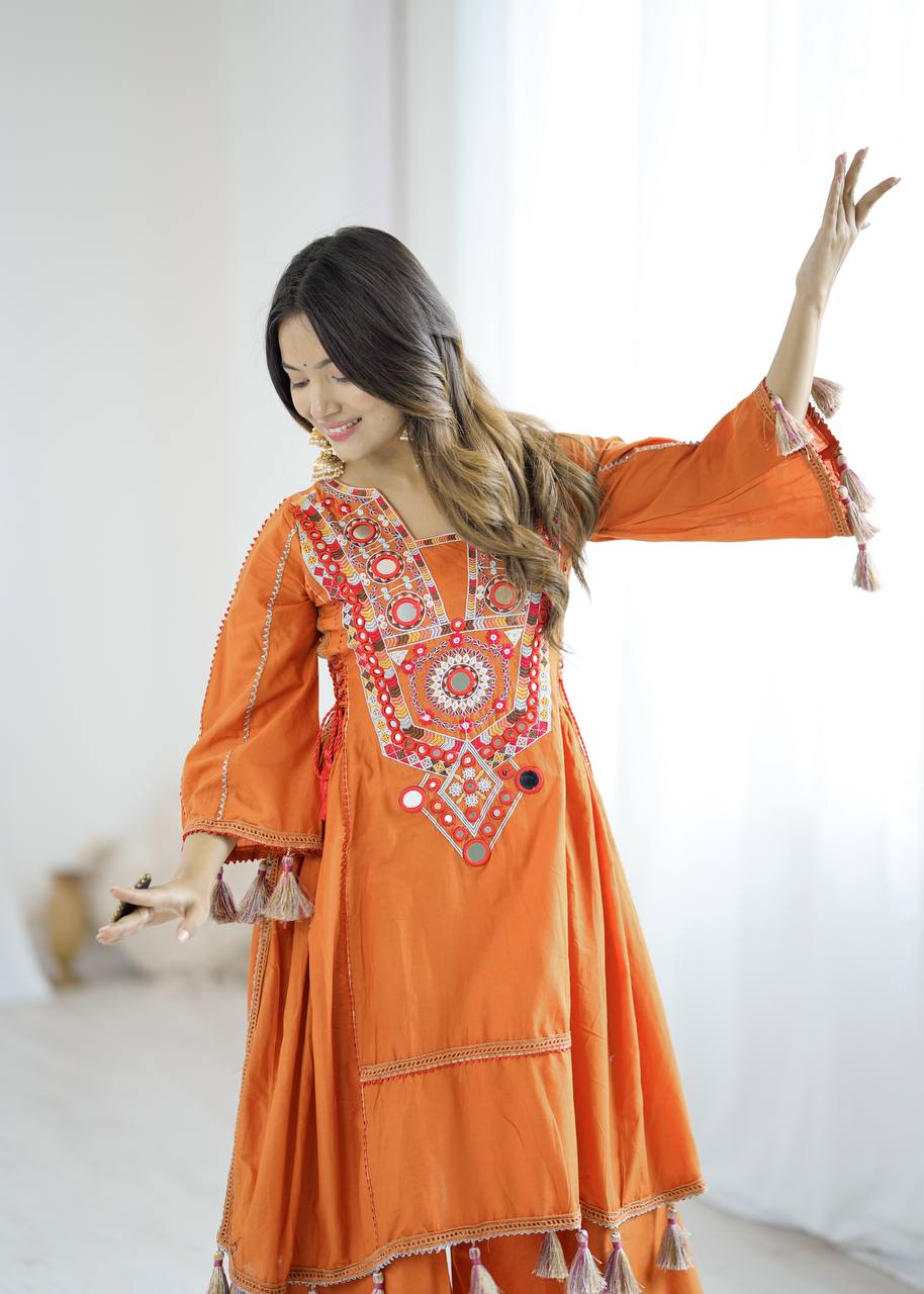 Boho-Inspired Pure Khadi Cotton Set with Sequence & Mirror Embroidery