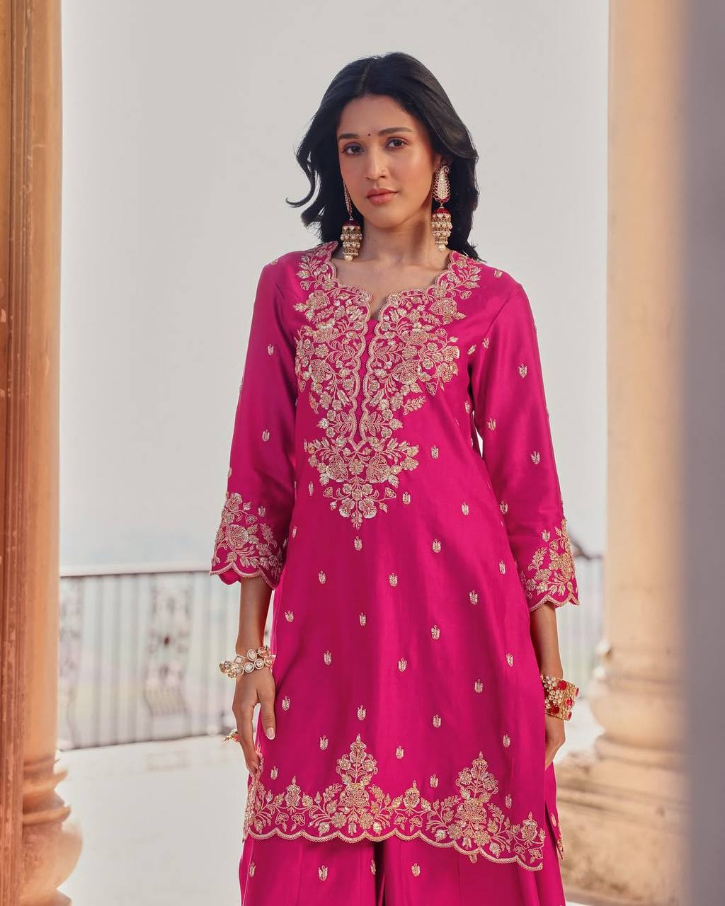 Designer Kurti Set Featuring Exclusive Sequin Embroidery with Matching Plazzo and Dupatta