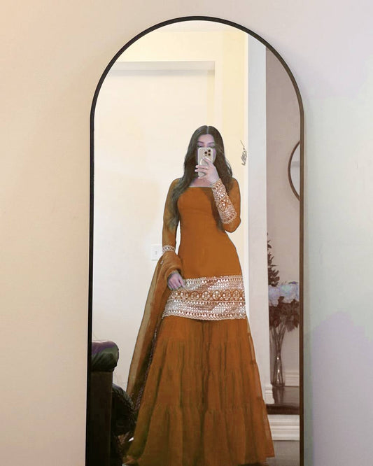 Faux Georgette Sharara Suit Featuring Dori Latkan and Sequin Detailing