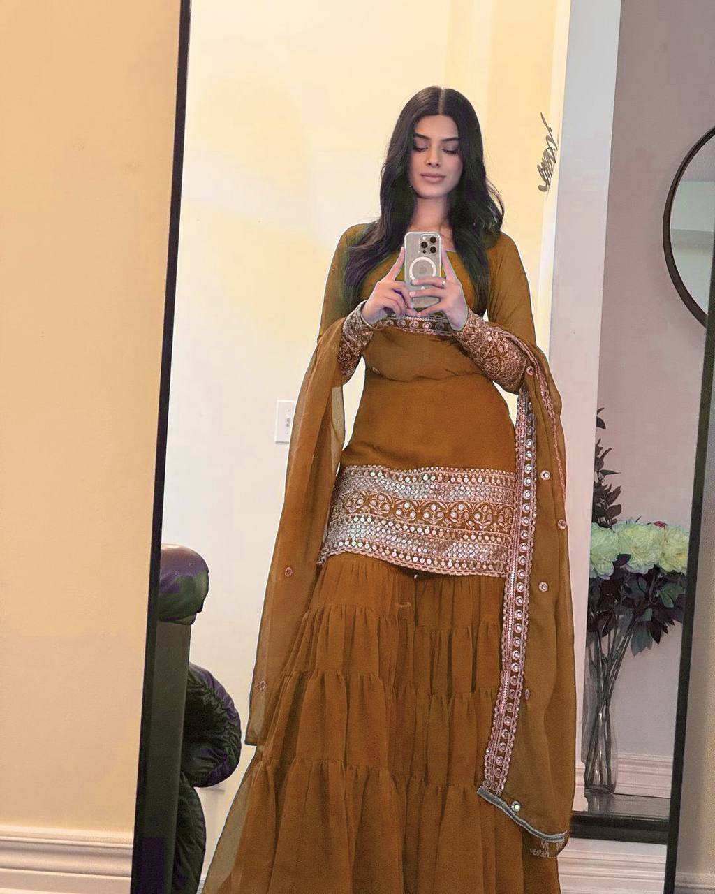 Faux Georgette Sharara Suit Featuring Dori Latkan and Sequin Detailing