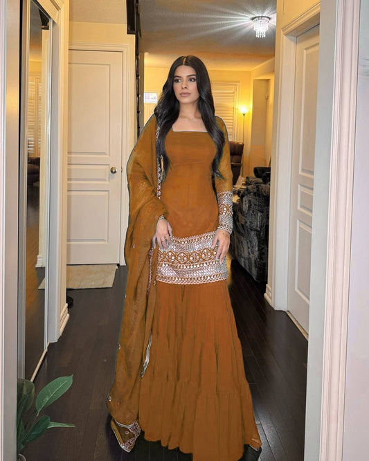 Faux Georgette Sharara Suit Featuring Dori Latkan and Sequin Detailing