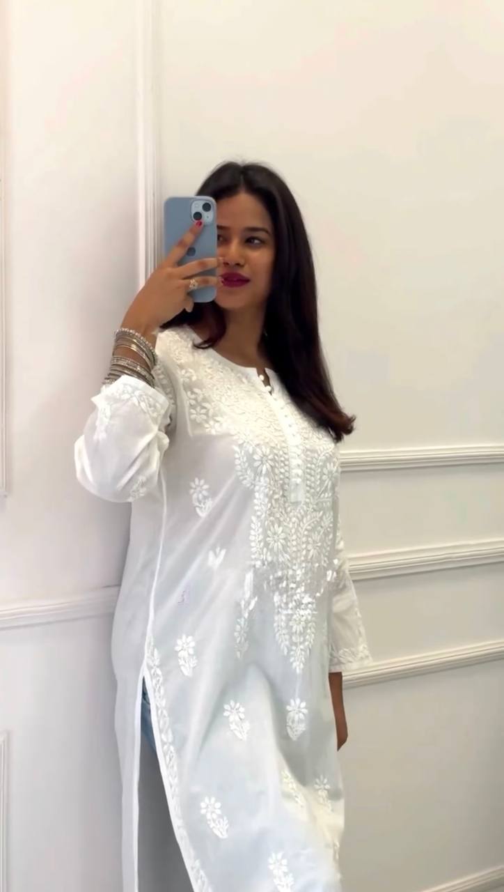 "Saiyaara"-Inspired Look Embroidered One‑Piece Faux Georgette Top with Comfortable Lining
