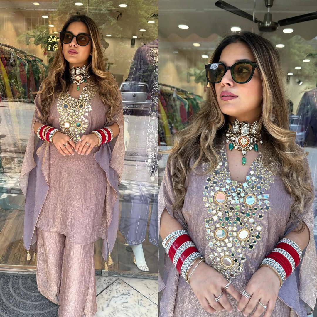 Premium Embroidered Fendy Suit with Real Mirror Work and Palazzo Set