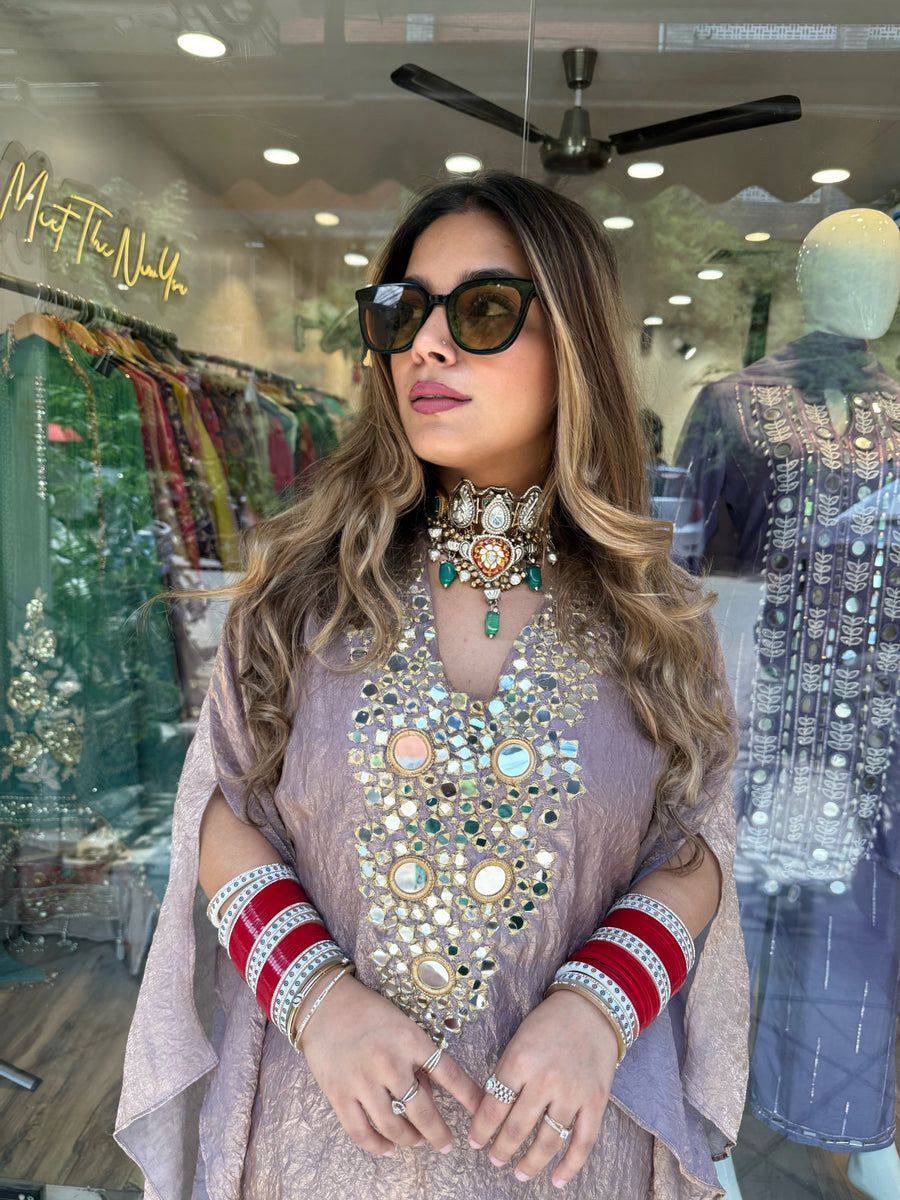 Premium Embroidered Fendy Suit with Real Mirror Work and Palazzo Set