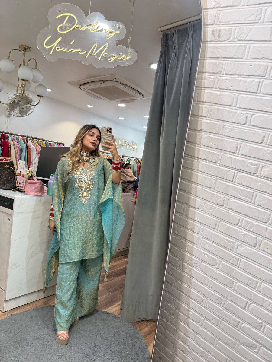 Premium Embroidered Fendy Suit with Real Mirror Work and Palazzo Set