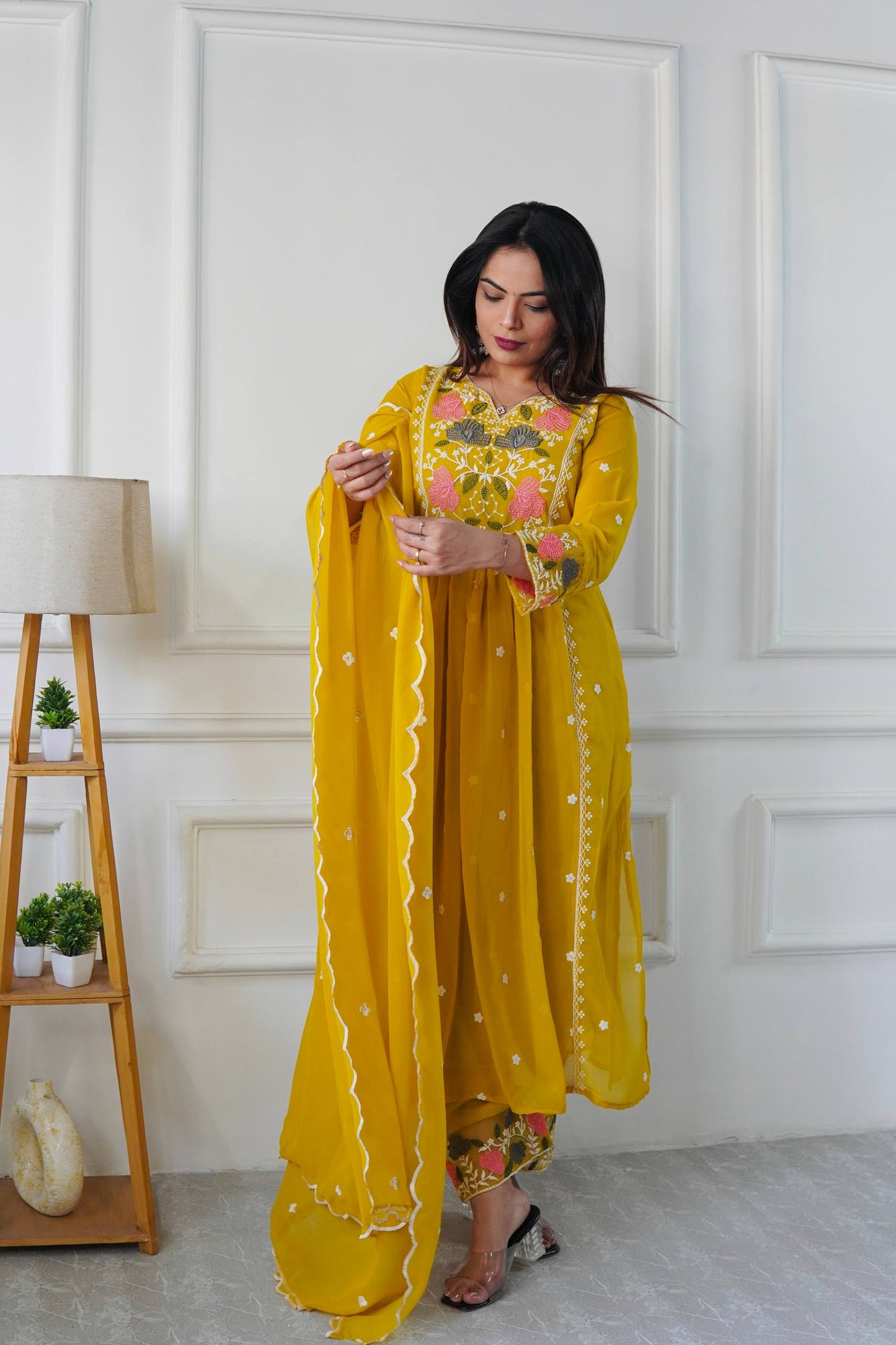 Premium Designer Party Wear Heavy Fox Georgette Top & Pant with Embroidered Dupatta