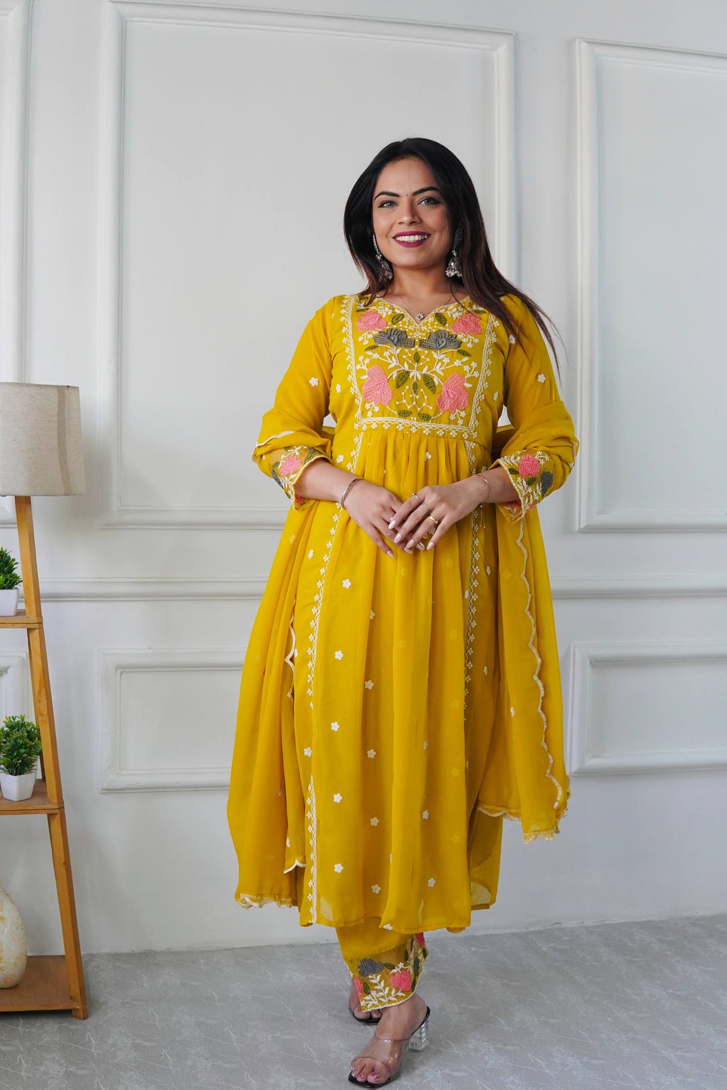 Premium Designer Party Wear Heavy Fox Georgette Top & Pant with Embroidered Dupatta