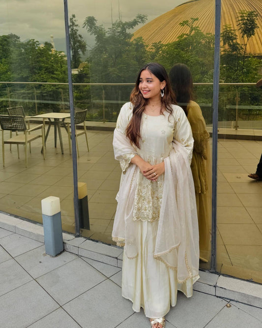 Embroidered Top & Palazzo with Micro Cotton Support and Fancy Four-Side Lace Dupatta