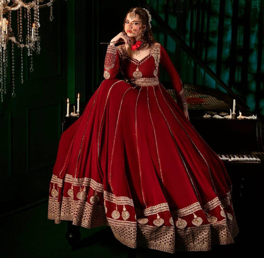 Anarkali Set in Faux Georgette with Cotton Bottom & Mirrorwork Dupatta