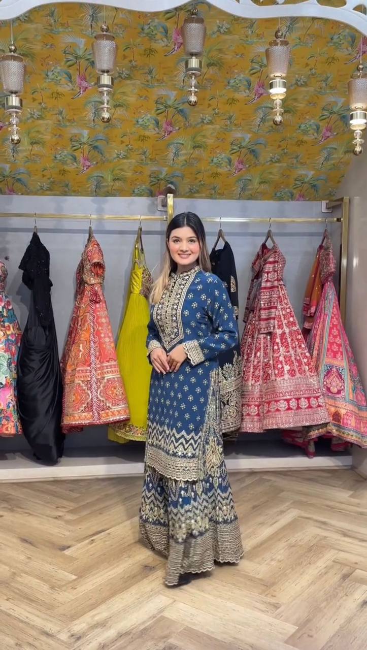 Chinon Designer Wear Sharara Set with Mirror and Digital Print Options
