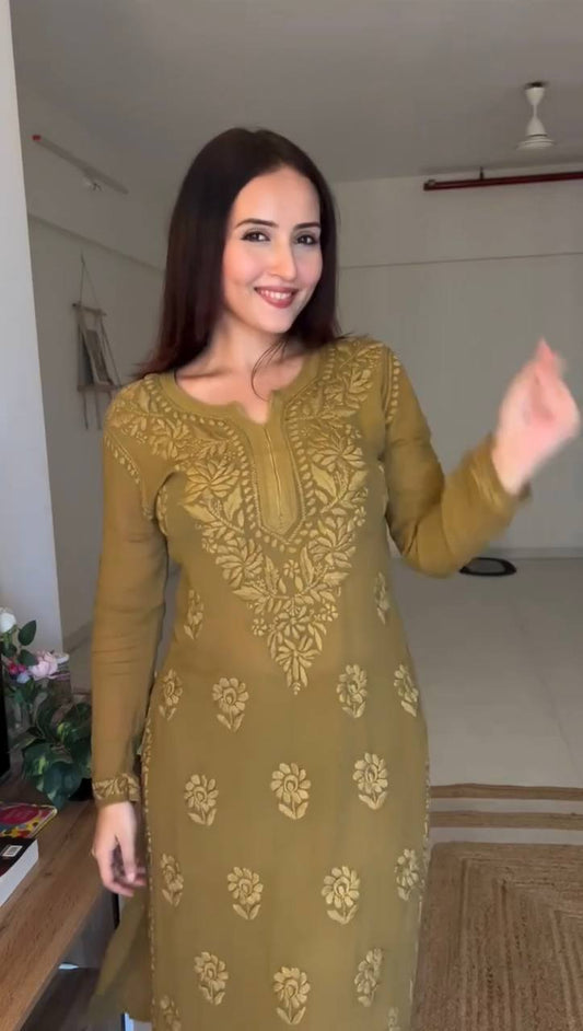 Stylish Faux Georgette 3-Piece Set with Thread Embroidery and Matching Dupatta