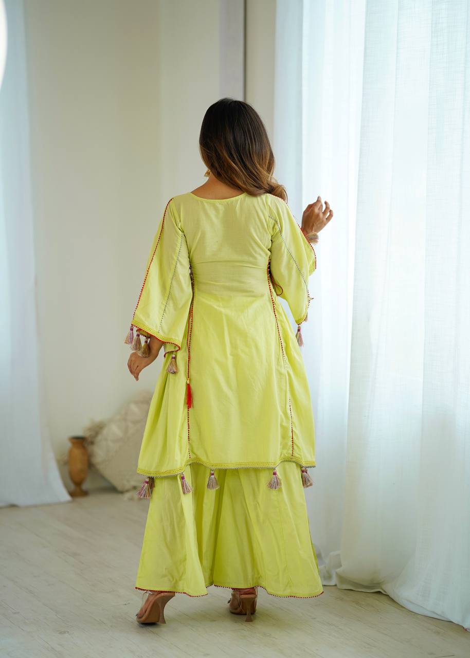 Boho-Inspired Pure Khadi Cotton Set with Sequence & Mirror Embroidery