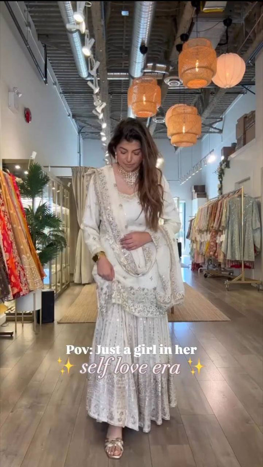 Luxury Chinon Sharara Set with Sequin Embroidery and Matching Dupatta