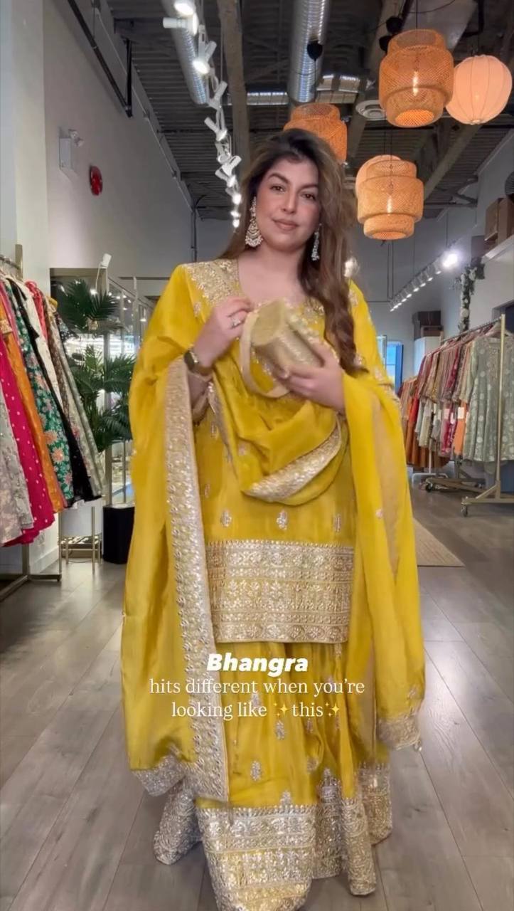 Designer Chinon Suit with Sequined Embroidery on Top Plazzo and Dupatta