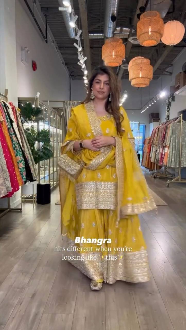 Designer Chinon Suit with Sequined Embroidery on Top Plazzo and Dupatta