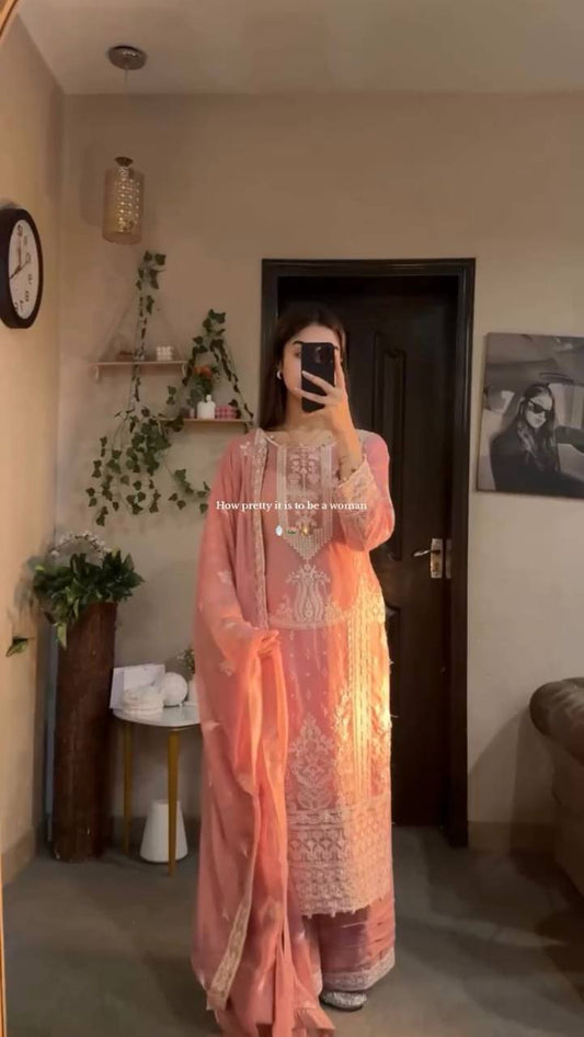 Georgette 3-Piece Palazzo Set with Dupatta and Sequence Embroidery Work