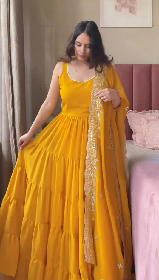 Faux Georgette Anarkali Suit Set with Smooth Cotton Lining and a Flowing Dupatta for All-Day Comfort and Style