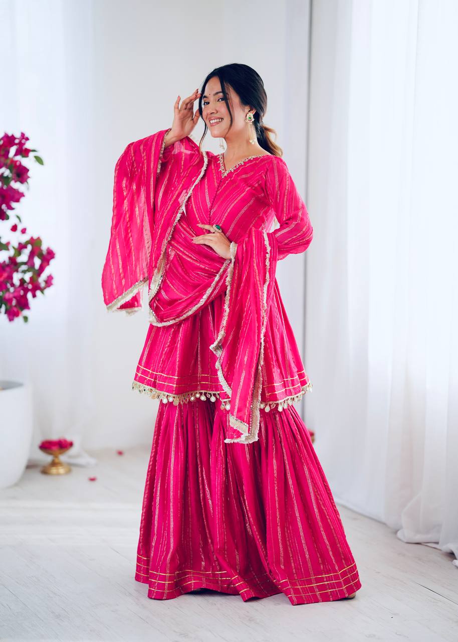 Handcrafted Top with Real Mirror Work, Full Flair Palazzo & Coordinated Dupatta