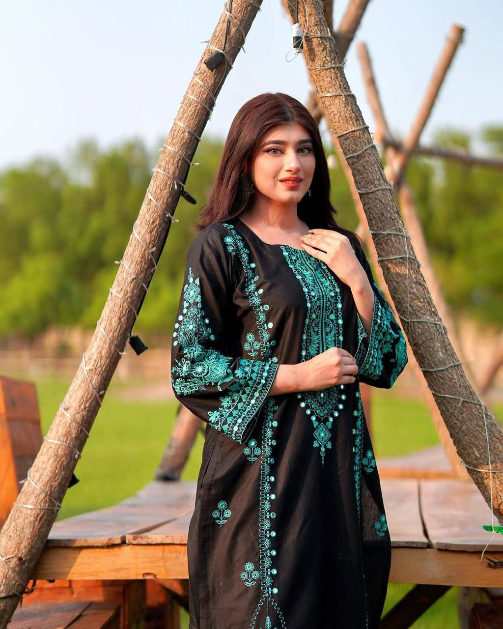 3-Piece Roman Silk Plazzo Set with Embroidery & Mirror Work Dupatta