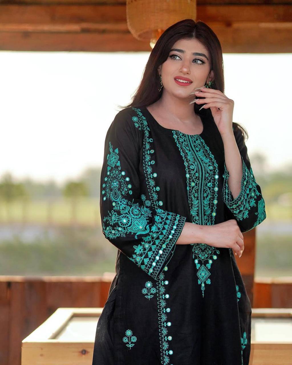 3-Piece Roman Silk Plazzo Set with Embroidery & Mirror Work Dupatta