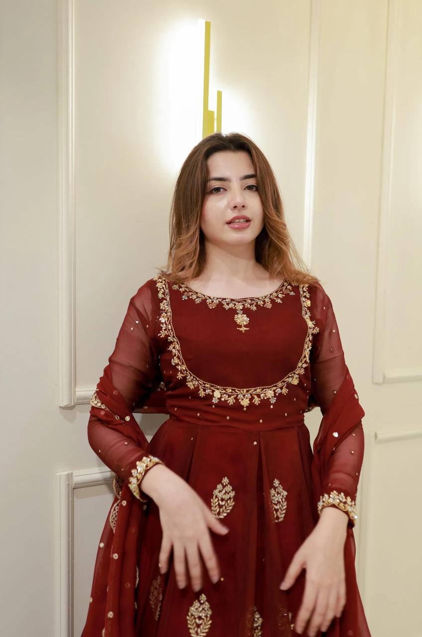 Premium Two Piece Gown and Dupatta Set with Sequence Embroidery