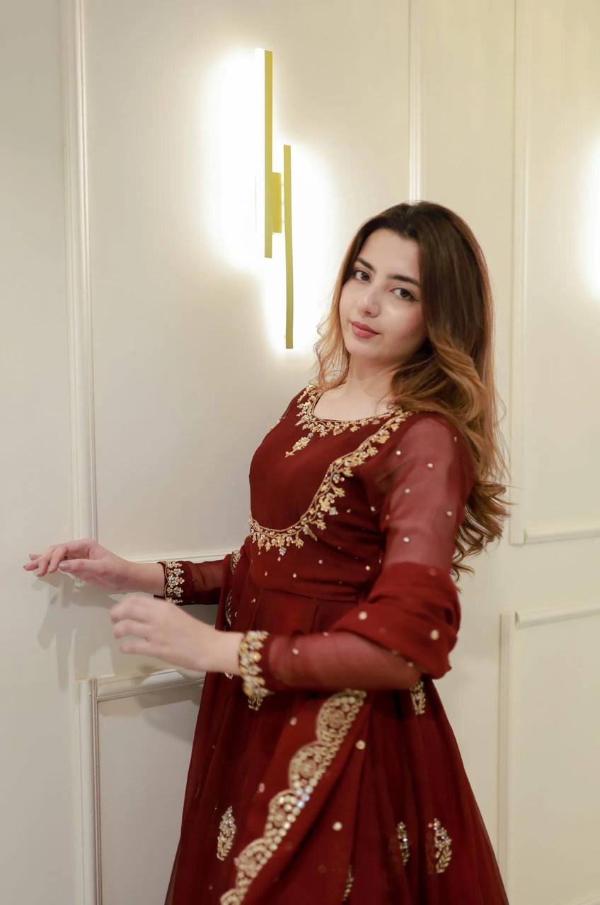 Premium Two Piece Gown and Dupatta Set with Sequence Embroidery