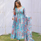 Tabby Organza Silk Kali Pattern Flared Gown with Canvas Patta Dupatta and Pant Set - Jaipuri Vastra