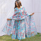 Tabby Organza Silk Kali Pattern Flared Gown with Canvas Patta Dupatta and Pant Set - Jaipuri Vastra