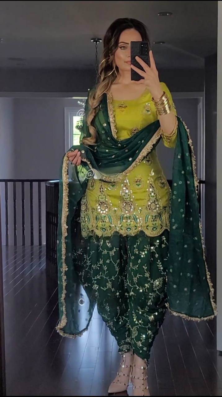 Designer Faux Georgette Embroidered Dhoti Salwar Set with Dupatta – Party Wear Collection