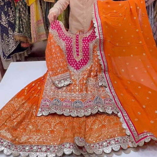 Premium Faux Georgette Sharara Set with Heavy 5mm Embroidery Sequence & Digital Print Dupatta