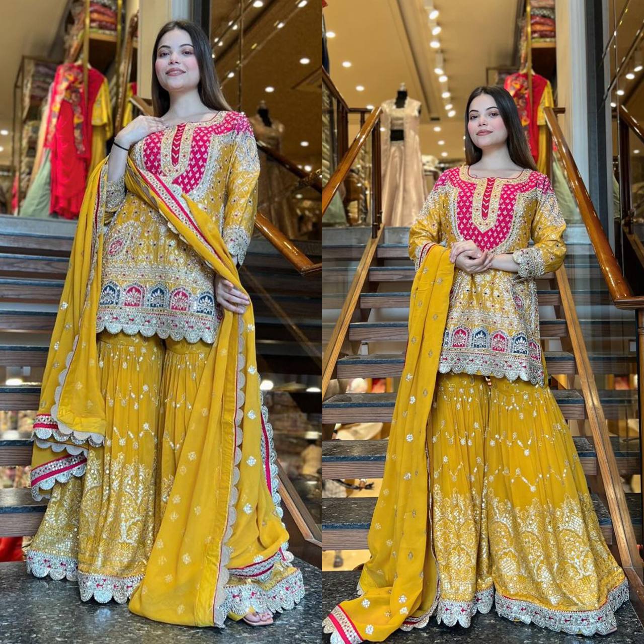 Premium Faux Georgette Sharara Set with Heavy 5mm Embroidery Sequence & Digital Print Dupatta