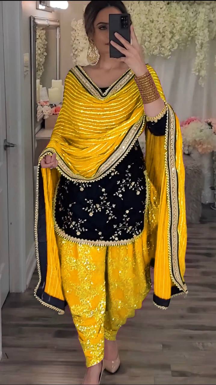 Premium Viscose Velvet Embroidered Dhoti Salwar Suit Set With Dupatta – Fully Stitched