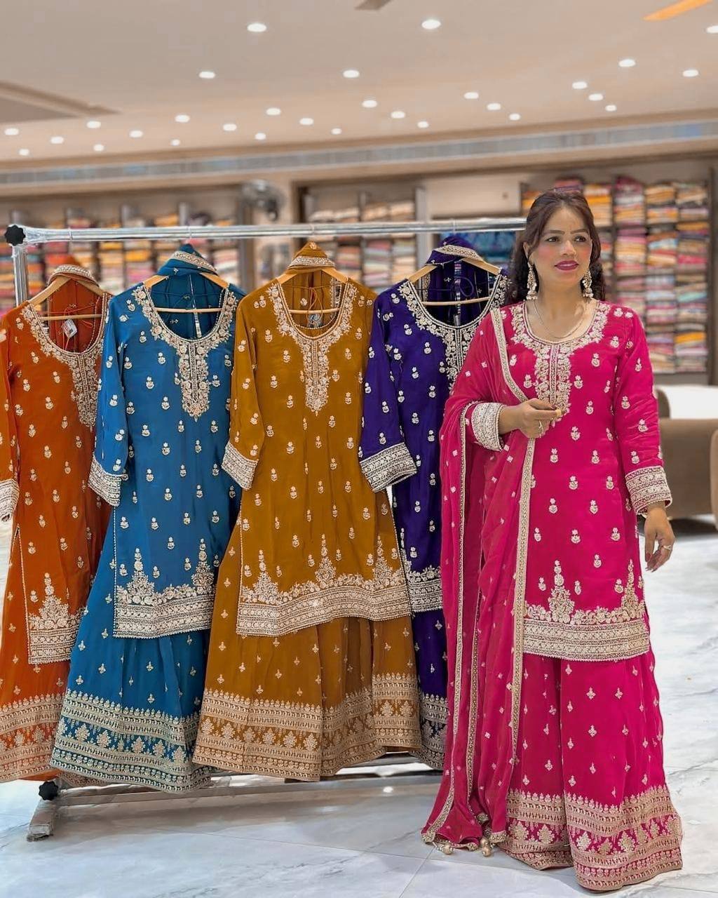 Premium Heavy Chinnon Silk Sharara Set with Dupatta | Party Wear Designer Suit