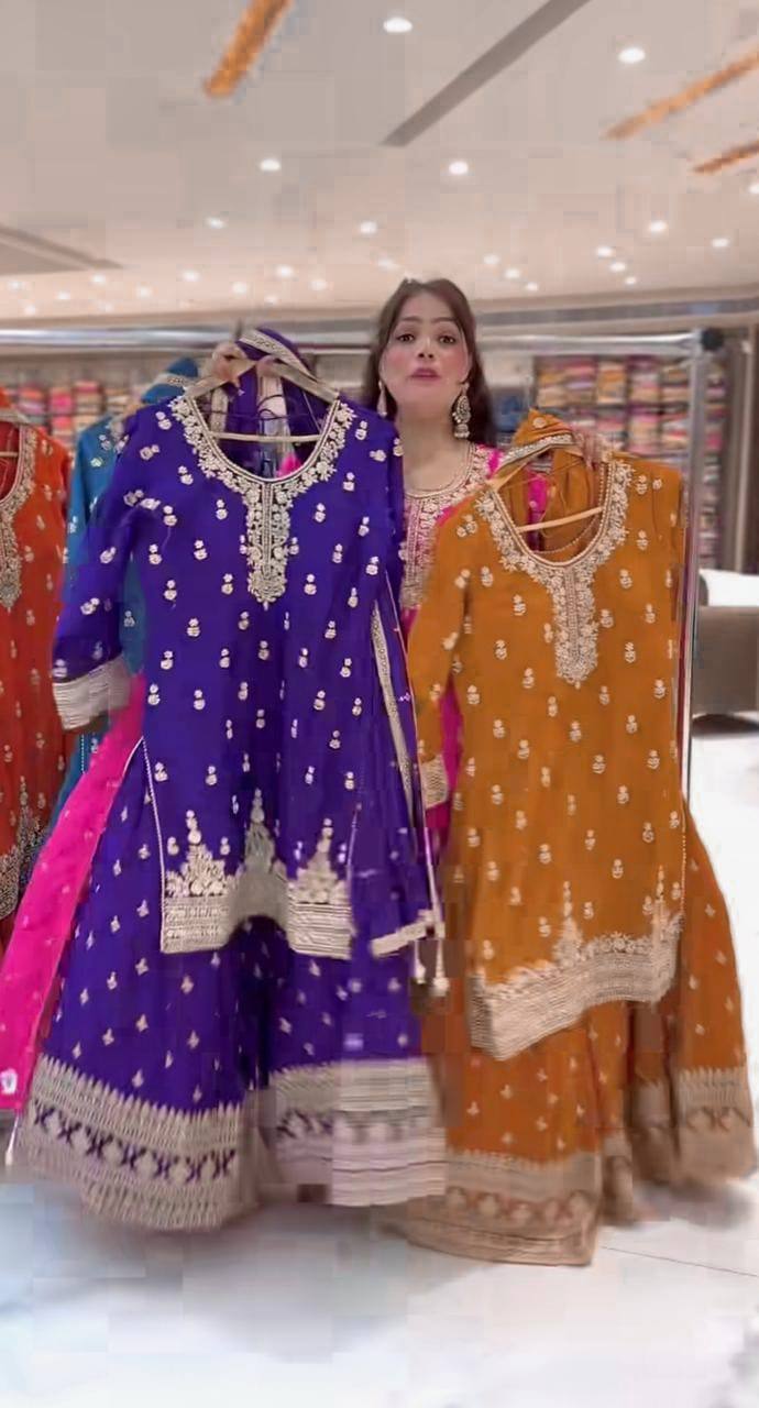 Premium Heavy Chinnon Silk Sharara Set with Dupatta | Party Wear Designer Suit