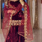 Premium Velvet Embroidered Sharara Suit with Dupatta | Wine Party Wear Set