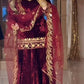 Premium Velvet Embroidered Sharara Suit with Dupatta | Wine Party Wear Set