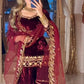 Premium Velvet Embroidered Sharara Suit with Dupatta | Wine Party Wear Set