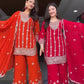 “Hot pink embroidered palazzo suit with designer dupatta.”