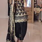 Black & Gold Heavy Natural Crepe Silk Embroidered Dhoti Salwar Set with Dupatta