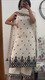 Premium White & Black Maska Cotton Silk Suit with Embroidery & Dupatta