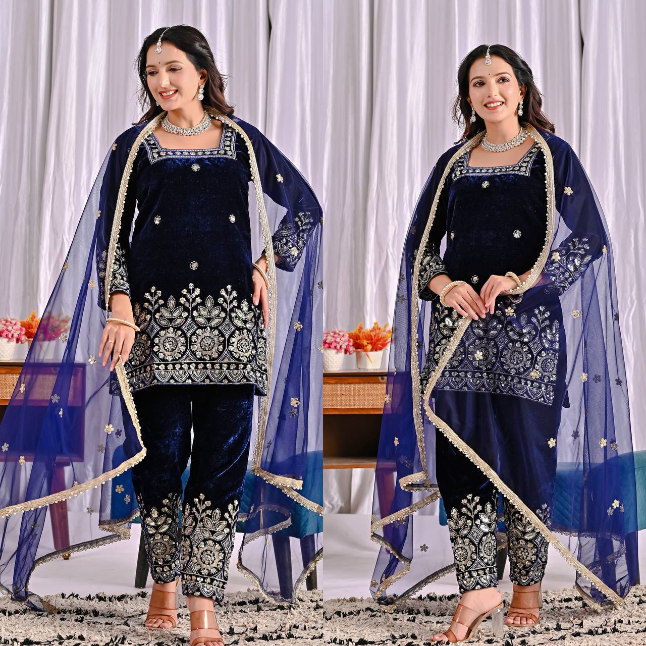 Premium Heavy Velvet Embroidered Suit with Pant & Net Dupatta | Party & Wedding Wear